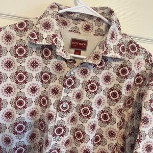 Tommy Hilfiger Red Label Denim Asian L Long Sleeve Snap Vintage Red White